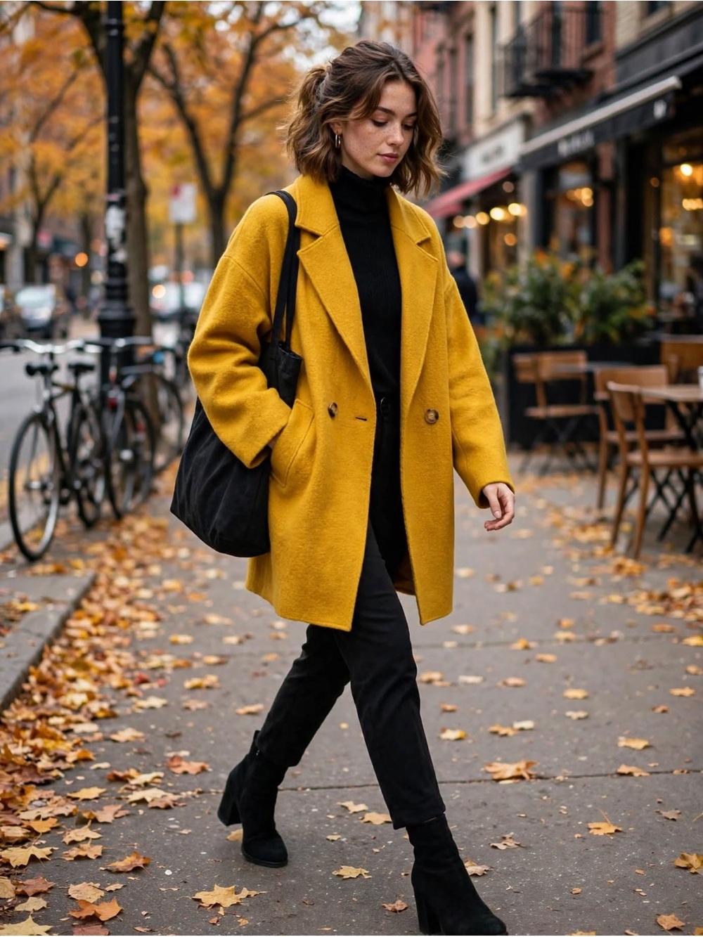 Forever 21 Contemporary Mustard Yellow Wool-Blend Double-Breasted Coat